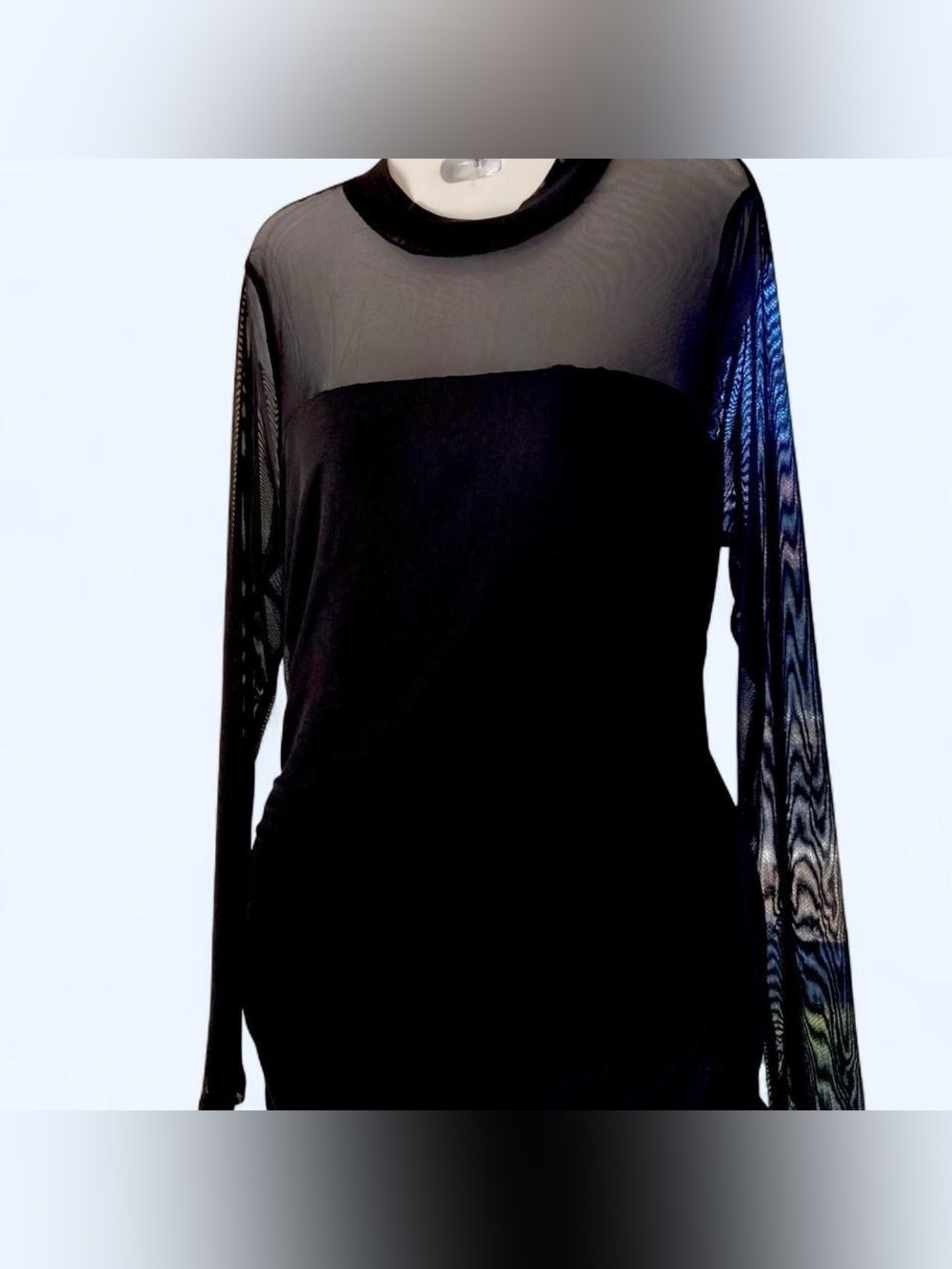 Black mesh long sleeve top with ruched detail Wiholl M NWT